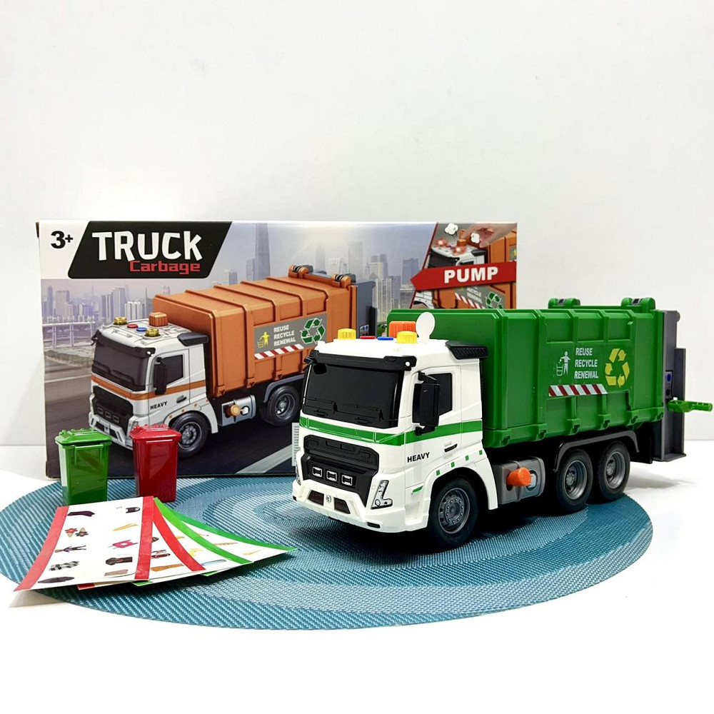 Сміттєвоз машинка інерційна звук підсвічування 1:16 Зелена (A1110-3-13) Чернігів - фото 3