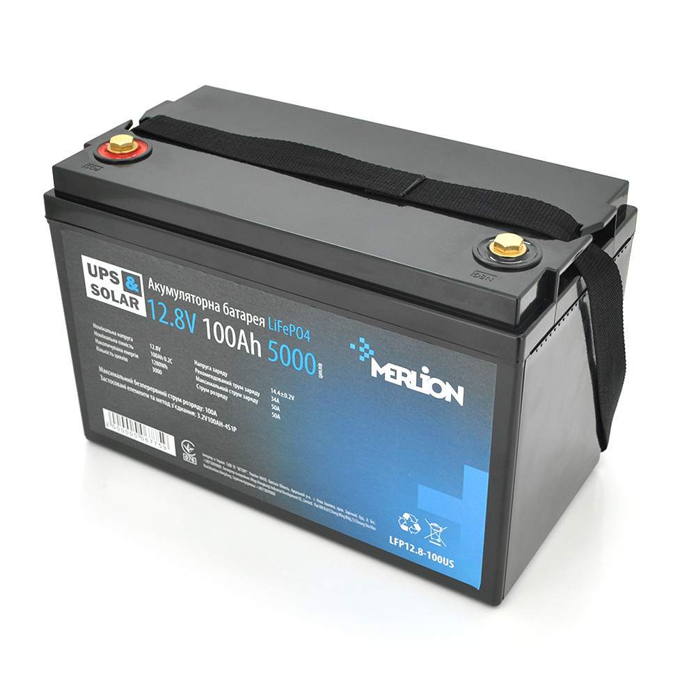 Літій-залізо-фосфатний акумулятор Merlion LiFePO4 12.8V 100AH,(4S1P/BMS-50A),(330x173x220), до 5000 циклів Київ - фото 1