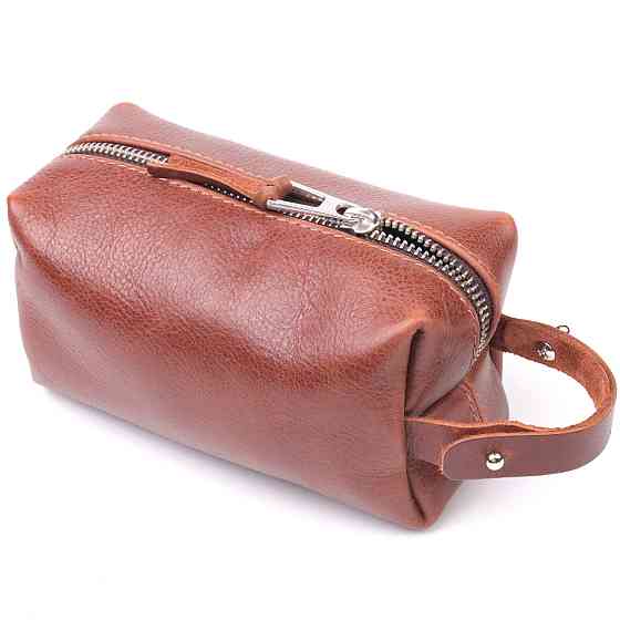 Компактна косметичка з гладкої шкіри на блискавці Україна GRANDE PELLE 16763 Світло-коричнева Київ