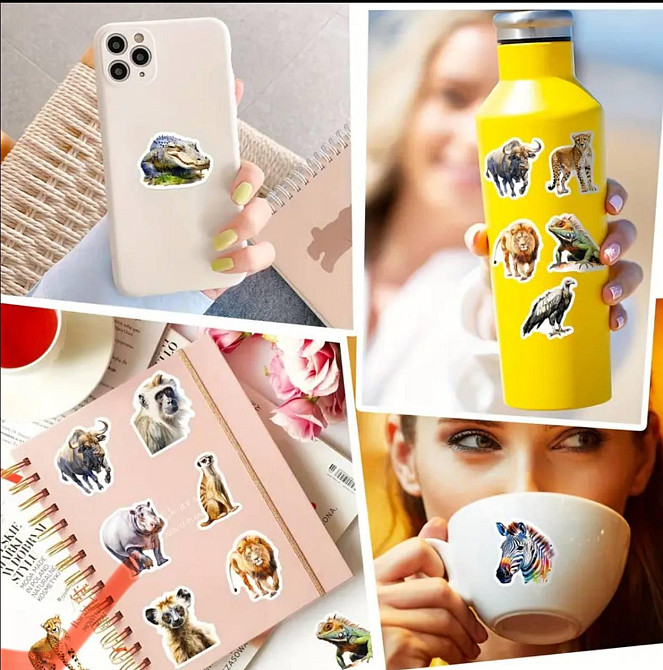 Наклейки с реалистичными животными в Африке. Водонепроницаемые стикеры, стикерпак 50 шт. Киев - изображение 6