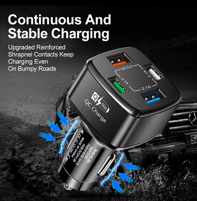 Зарядка в прикурювач 4 usb 38W Вольтметр QC Київ - фото 6