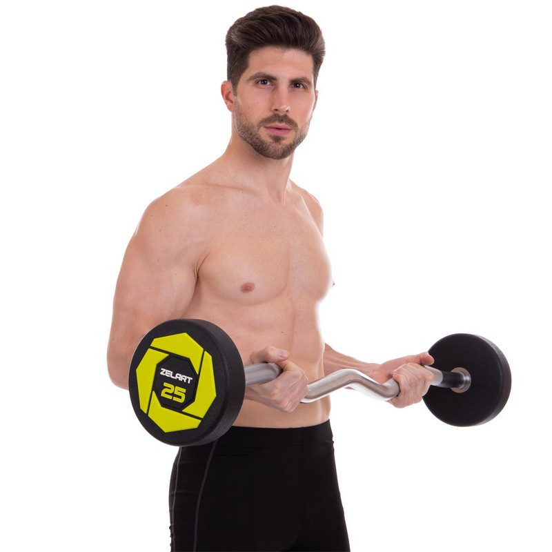 Штанга фіксована вигнута поліуретанова Zelart 2690-25 довжина 106 см 25 кг Київ - фото 7