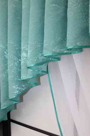 Кухонный комплект VR-Textil № 039к шторка с ламбрекеном белый с бирюзовым 150х170 см (52-0770) Киев