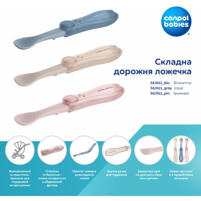 Набор детской посуды Canpol babies Ложечка складная дорожная - серая (56/611_grey) Винница - изображение 6