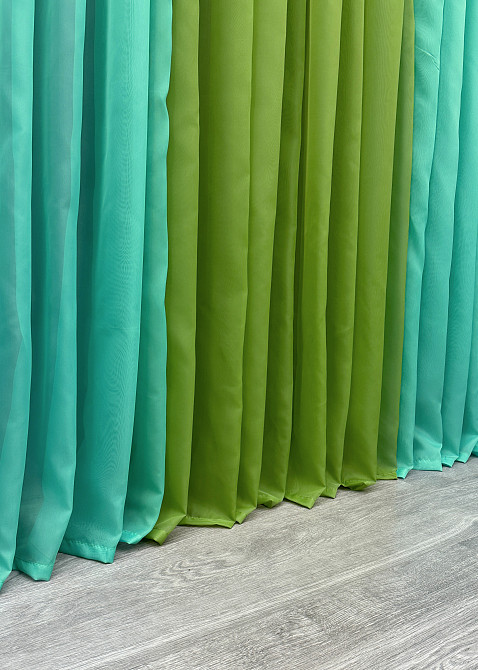 Декоративная гардина из шифона цвет оливковый с бирюзовым 012дк (н115-н117) Киев - изображение 5