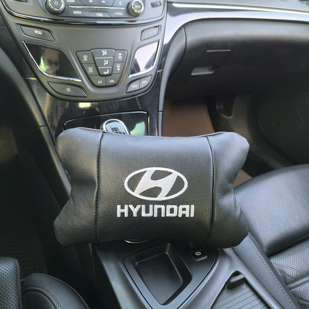 Набір подушок для авто Hyundai 2шт, натуральна шкіра, чорний колір, комфортні підголовники KC-594 в автомобіль Київ - фото 6