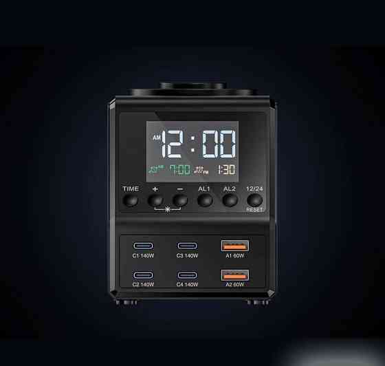 Мережева зарядна док-станція H688 240W LCD з бездротовою зарядкою (4хType-C + 2хUSB) Чорний Київ