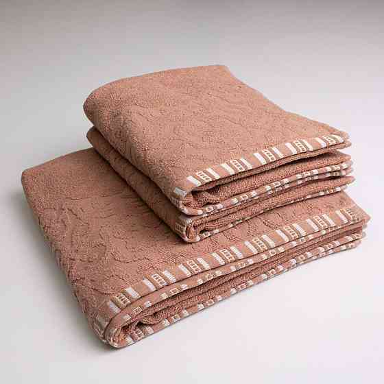 Набор махровых полотенец с орнаментом 3шт GM Textile 50х90см, 50х90см, 70х140см 400г/м2 (Бежевый) Сумы