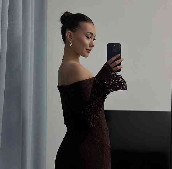 Женское романтическое кружевное платье со спущенными плечами гипюр + подкладка Коричневый, 46/48 Одесса