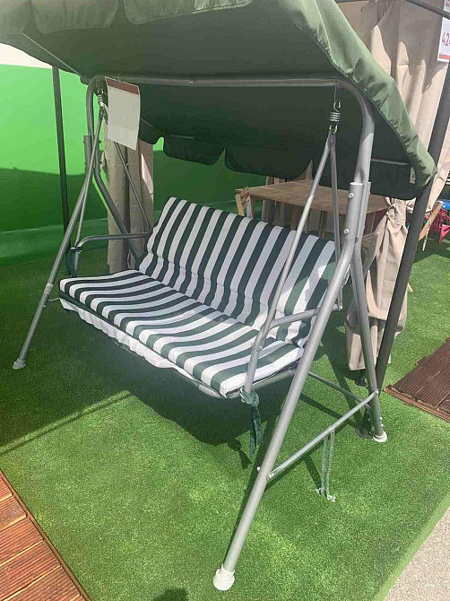 Садовые трехместные качели 160 см зелёно-белые в полоску Киев - изображение 3