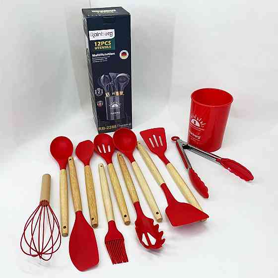 Набір кухонних предметів на підставці, Силіконові кухонні прилади для готування, Набір кухарського FJ-55 Івано-Франківськ