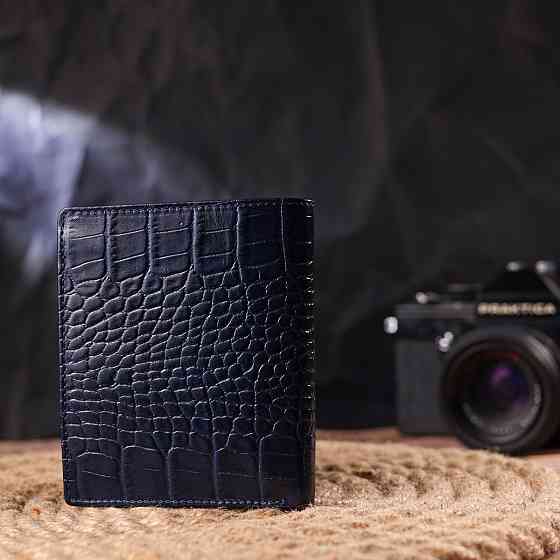 Необычное мужское портмоне из натуральной фактурной кожи CANPELLINI 21499 Синее Киев