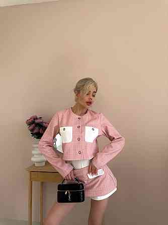 Женский спелый костюм тройка клетка шерсть; шорты вавилка Пудра, 44/46 Одесса
