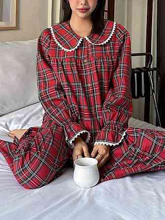 Женская теплая домашняя пижама в клеточку турецкая фланель Одесса