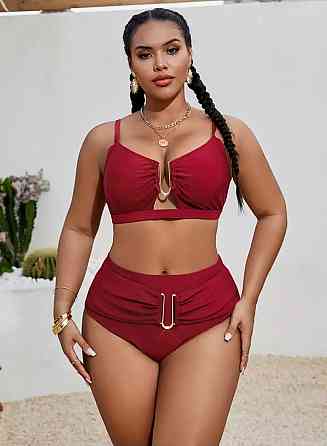 Купальник с парео с высокой талией женский бордовый 4XL Киев