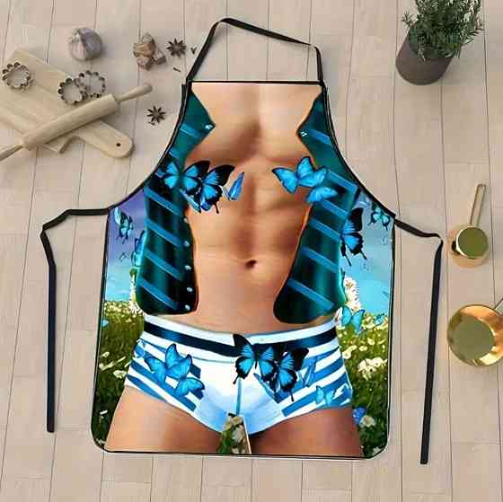 Фартух з приколом чоловічий з метеликами для гриля та барбекю 75 на 60 см різнобарвний Київ