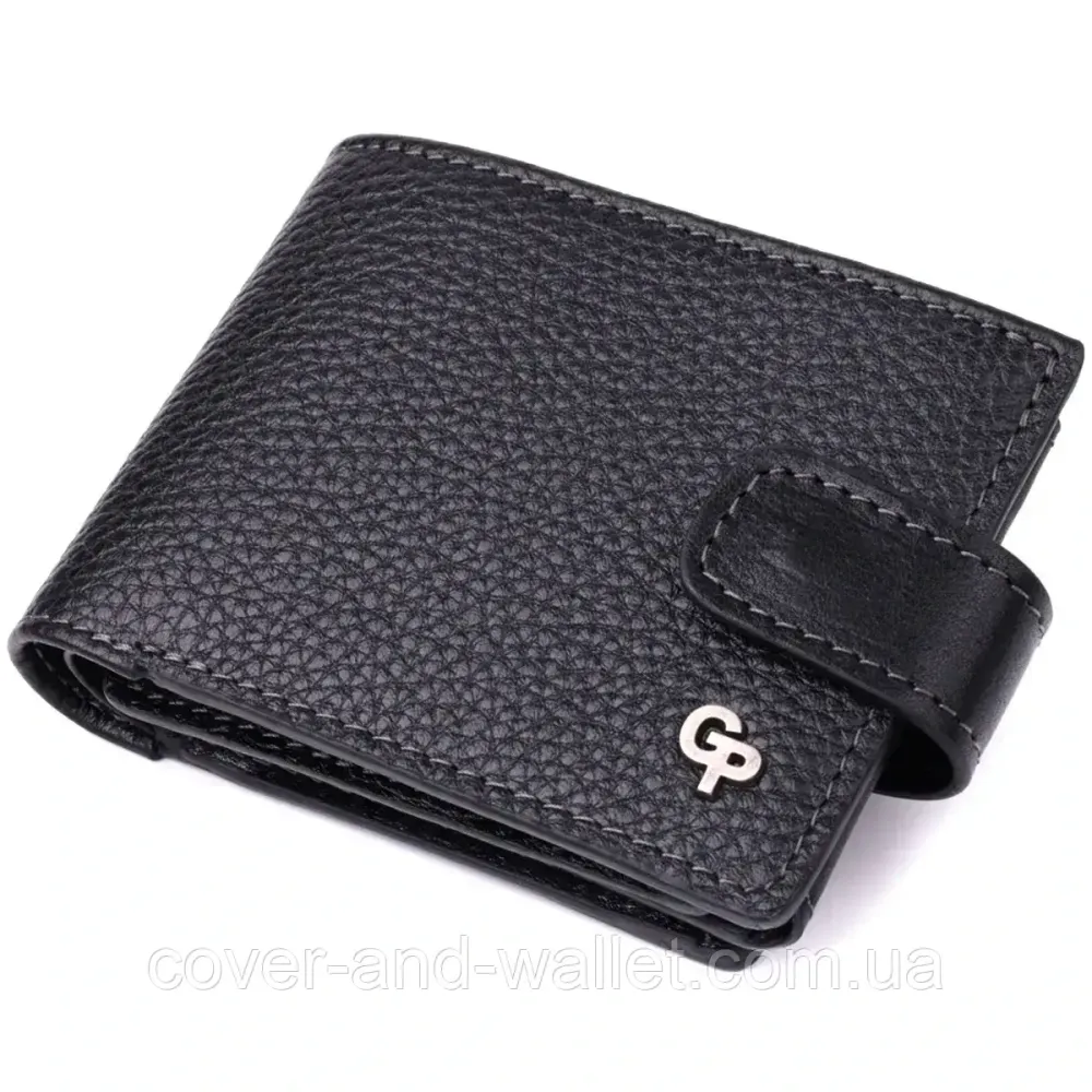 Люксовое мужское портмоне из итальянской зернистой кожи черного цвета Grande Pelle Киев - изображение 1