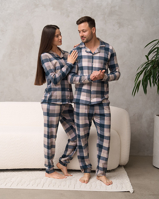 Мужская пижама со штанами - клетка - Family look для пары Tom John 93480 XL Киев - изображение 7