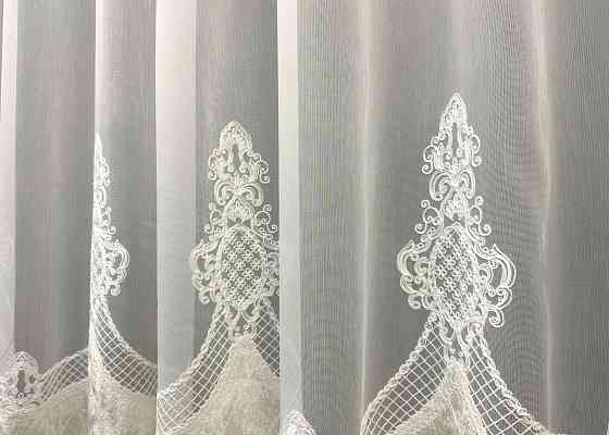 Тюль бамбук с вышивкой и бархатом цвет айвори 1812т Киев
