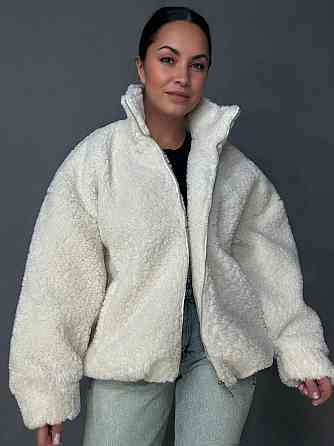 Шуба женская Lady Yep 10017 тедди бомбер оверсайз на молнии, молочний, one size Киев