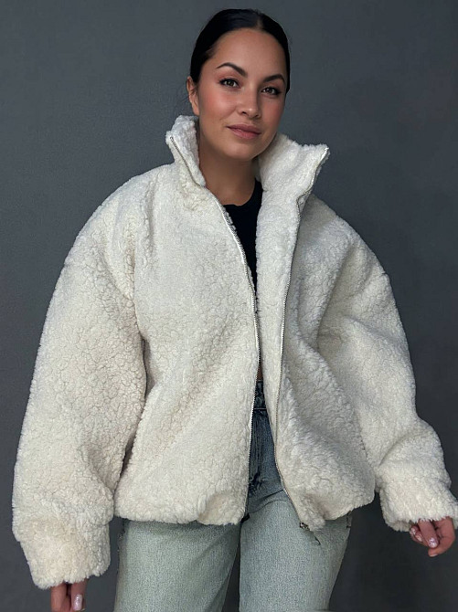 Шуба женская Lady Yep 10017 тедди бомбер оверсайз на молнии, молочний, one size Киев - изображение 1
