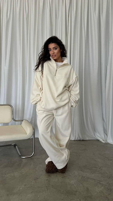 Жіночий теплий костюм-двійка: кофта та штани з турецького двостороннього флісу Молочний, 42/44 Одеса - фото 3