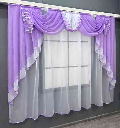 Кухонный ламбрекен VR-Textil № 107к из тюля сиреневый с белым 200х170 см (52-1050) Киев