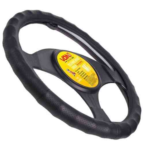 Чорний шкіряний чохол на кермо VLOD-L892 BK S з перфорацією та одним швом Харків