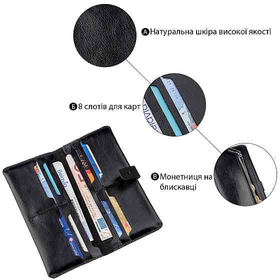 Гаманець чоловічий вертикальний зі шкіри Алькор Чорний (SHVIGEL) Київ
