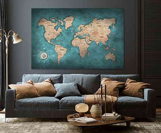 Картина полотно у вітальню / спальню   Мапа Світу    MLP_263 ( 60х30см ) 70x140 см Київ