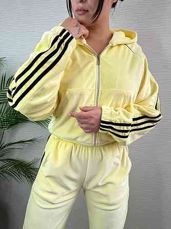 Женский стильный велюровый-плюшевый костюм двойка. Лимонный, 46/48 Одесса