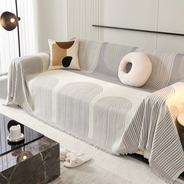 Плед покрывало для дивана и кровати,чехол накидка для мягкой мебели 180х230 см,бело-серый с узором Каменец-Подольский - изображение 6