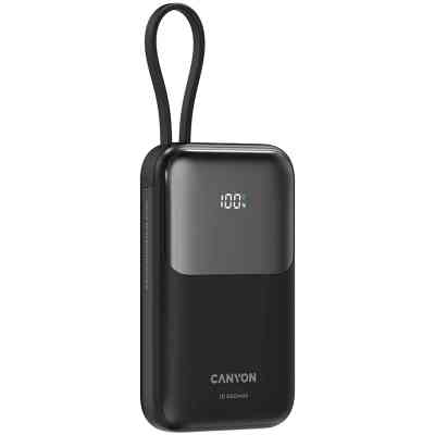 Батарея універсальна Canyon 10000mAh OnPower 101 PD/22.5W built-in cable Black (CNS-CPB101BK) Вінниця