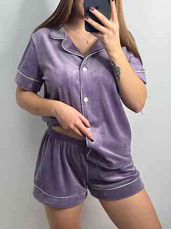 Жіночий велюровий домашній костюм з шортами Ліловий б/К M/L Харків