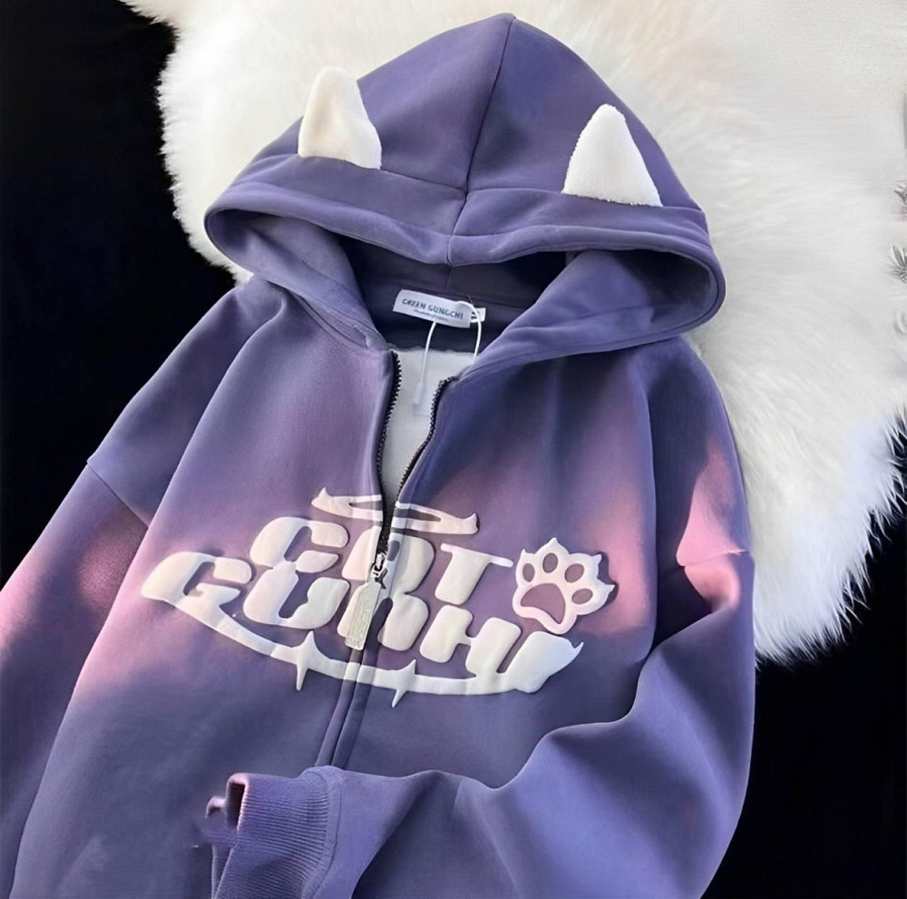 Женский теплый оверсайз худи с ушками трехнитка на флисе Фиолетовый Одесса - изображение 1