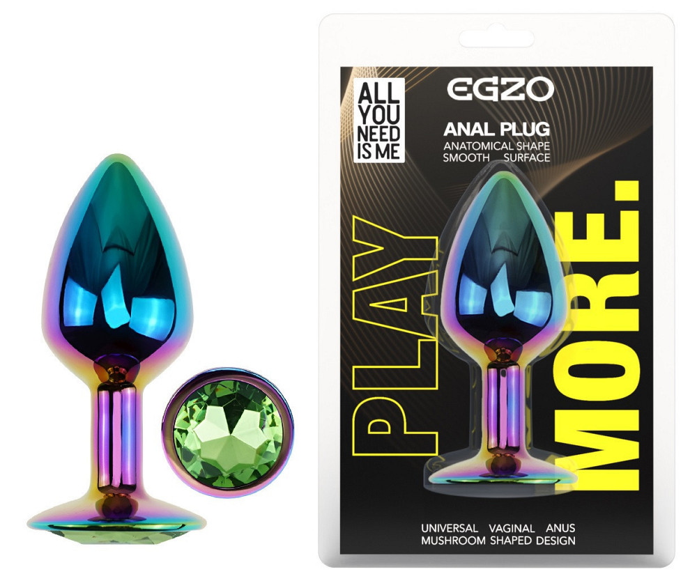 Анальна пробка з кристалом EGZO - Multicolor Round Plug Green size S Sex Aura Київ - фото 1