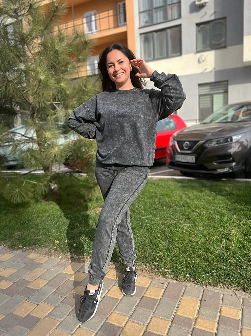 Костюм женский SEVILEN 142 варка тай дай свитшот оверсайз и брюки на резинке двунитка черный, черный, S Киев - изображение 12