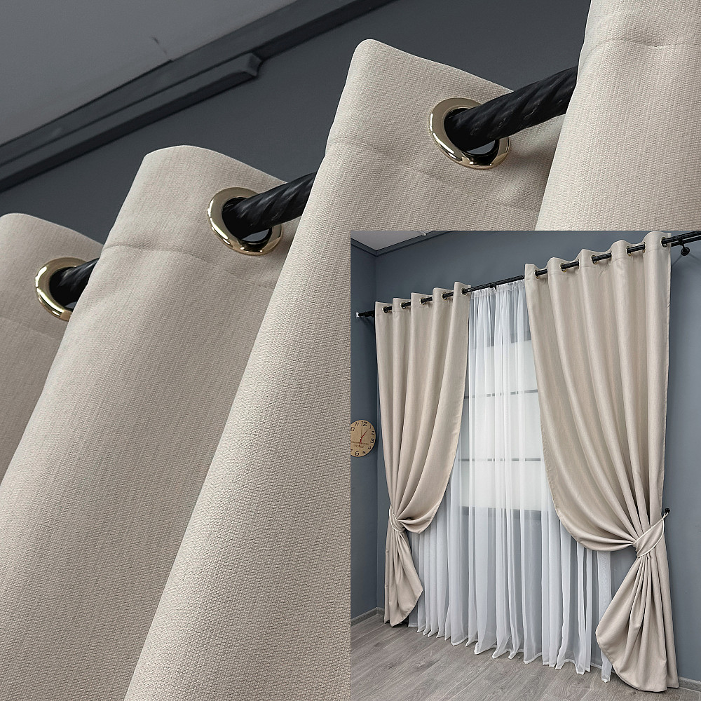 Комплект штор на люверсах VR-Textil Блекаут двосторонній Scandi № 1904ш Бежевий 150х250 см 2 шт (37-0304_) Київ - фото 1