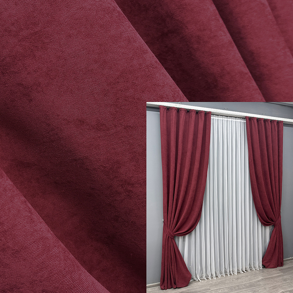 Комплект готових штор VR-Textil Мікровелюр Petek YL № 1712ш Бордовий 150х295 см 2 шт (33-0608) Київ - фото 1