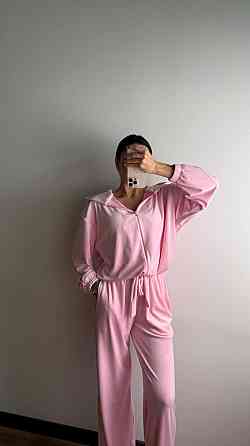 Жіночий стильний костюм-трійка: кофта топ і штани велюр плюш Рожевий, 44/46 Одеса