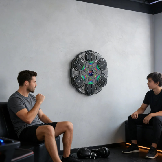 Тренажер для бокса на 6 целей с перчатками детская мишень, аккумуляторный музыкальный с Bluetooth цвет прозрачно черный Каменец-Подольский