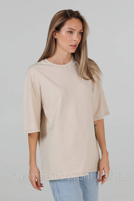 Футболка оверсайз RAY OVERSIZE женская бежевая (U0104W-Cream) Киев - изображение 2