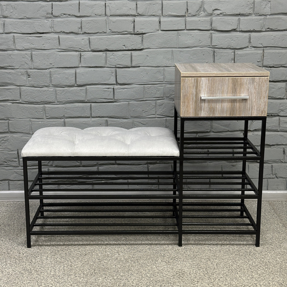 Банкетка для взуття з шухлядою та поличками Атлантика-1R без спинки Велюр (9005) Вінниця - фото 4