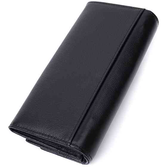 Функциональный женский кошелек с двумя клапанами из натуральной кожи ST Leather 22696 Черный Киев