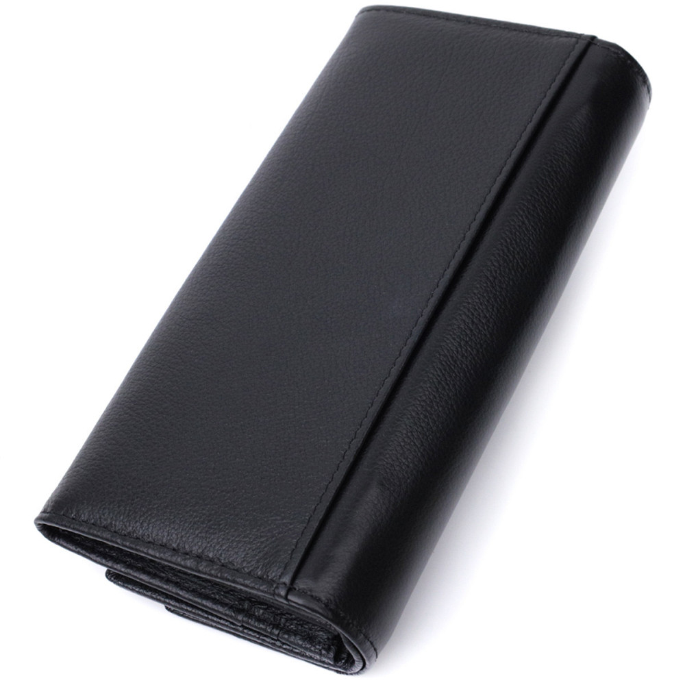 Функциональный женский кошелек с двумя клапанами из натуральной кожи ST Leather 22696 Черный Киев - изображение 2