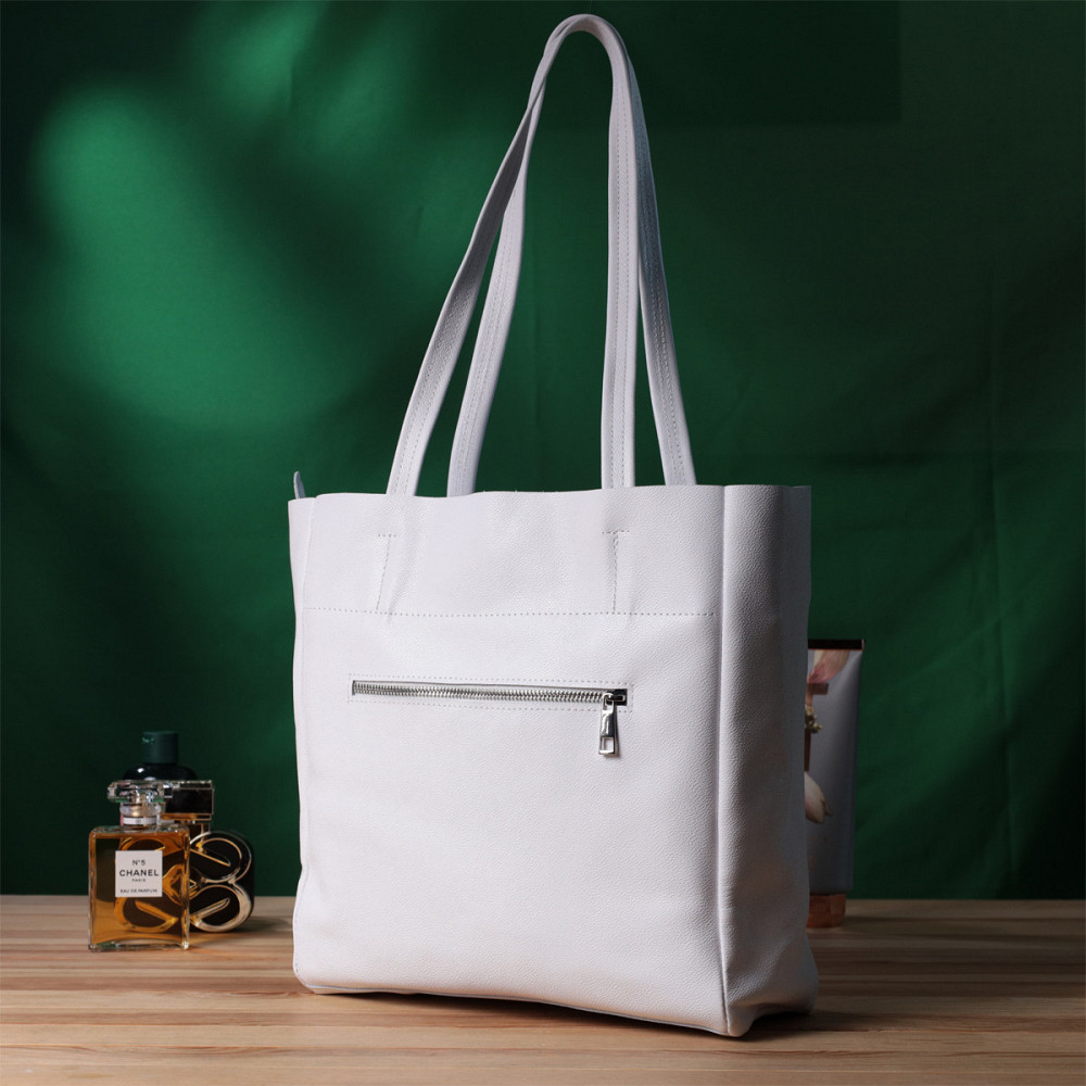 Практична сумка-шоппер із натуральної шкіри Shvigel 22844 Біла Київ - фото 2