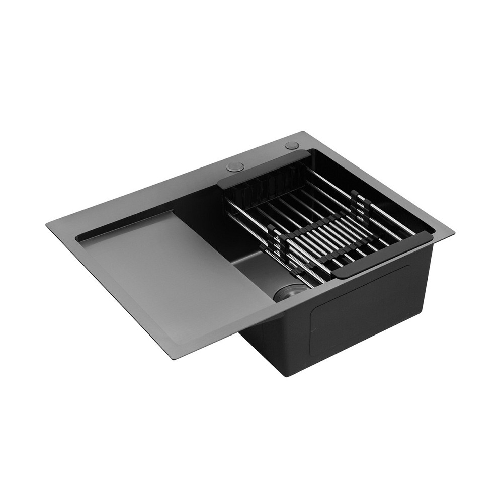 Кухонная мойка с нержавеющей стали интегрированная Kroner KRP Schwarze - 6350RHM PVD (3/1 мм) черная Киев - изображение 4