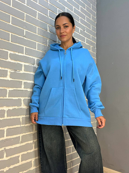 Толстовка женская Quzen 482 удлиненная на молнии капюшон базовая оверсайз утепленная флис one size, голубой, one size Киев - изображение 11