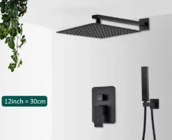 Душевой гарнитур Quyanre со скрытым монтажем Лейка 300х300 мм (Черный) Киев