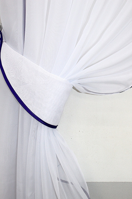 Кухонные шторы VR-Textil № 091к с ламбрекеном и подвязками фиолетовый с белым 260х170 см (59-429) Киев - изображение 3